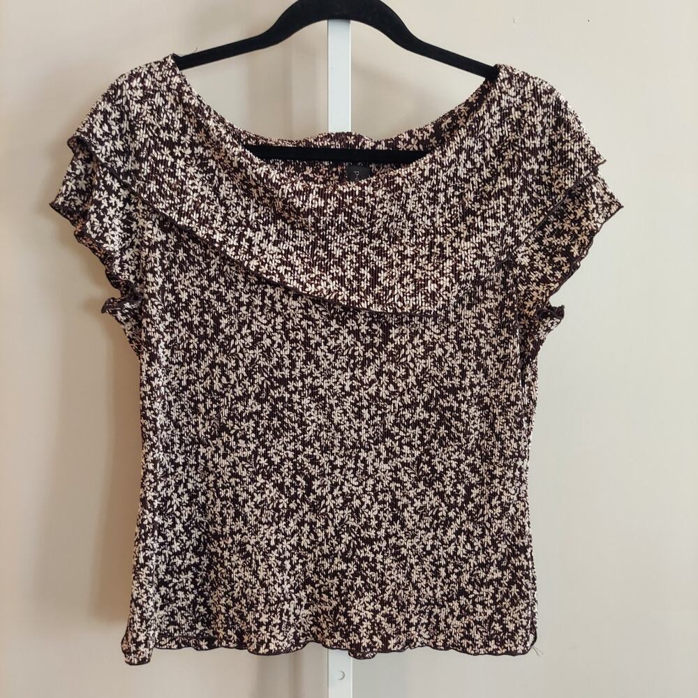 Connected Petites Medium Micro Pleat Ditzy Floral Top Off‎ Shoulder 90s y2k
